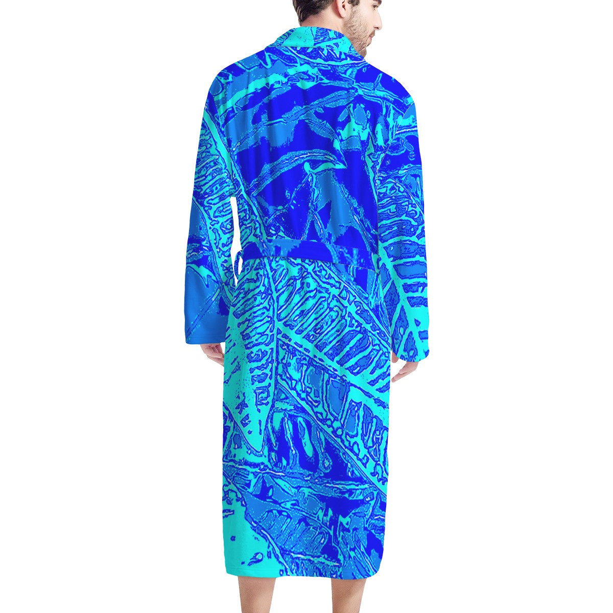 Vibrant Blue Croton  Men's Bathrobe