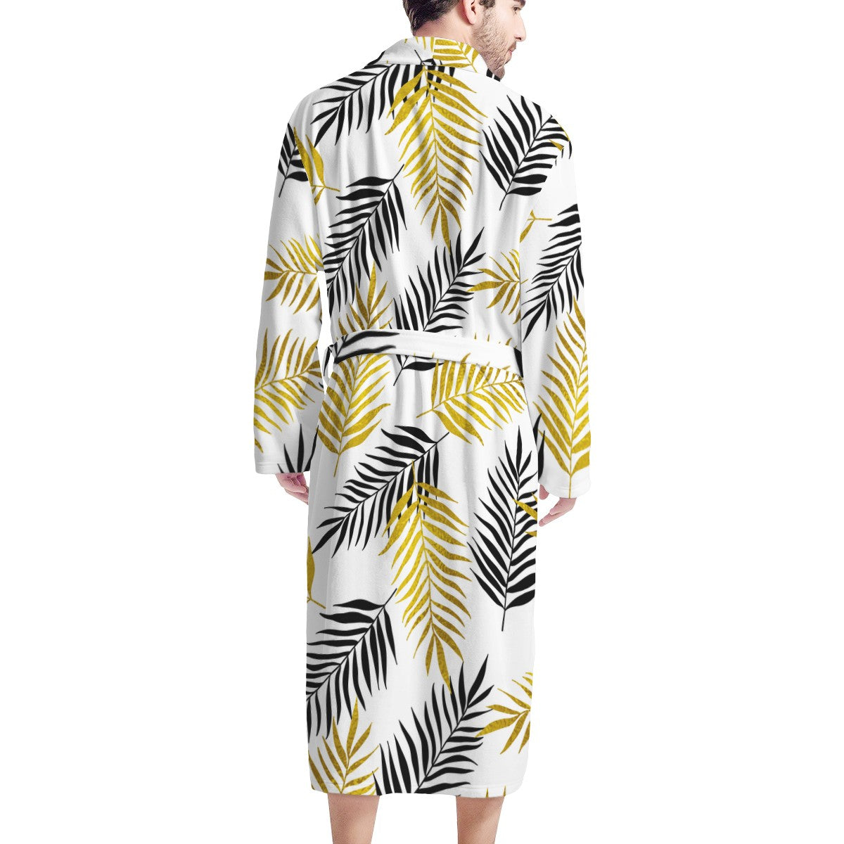 Black and Gold Palm Branches Men's Bathrobe