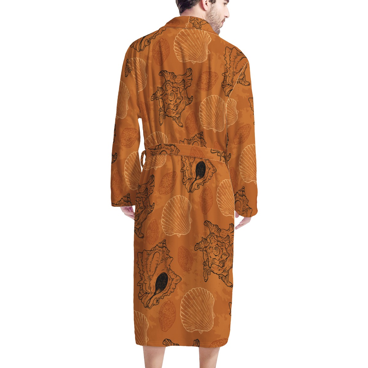 Sea Shell Ocean Design in Orange Men's Bathrobe