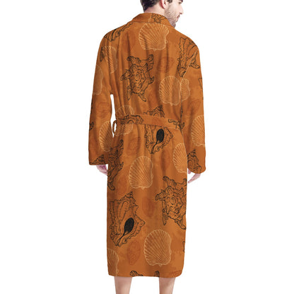 Sea Shell Ocean Design in Orange Men's Bathrobe