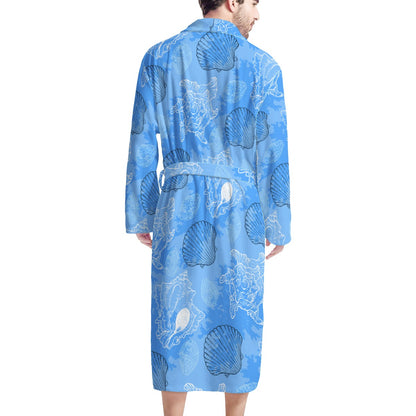 Blue Seashell Ocean Men's Bathrobe