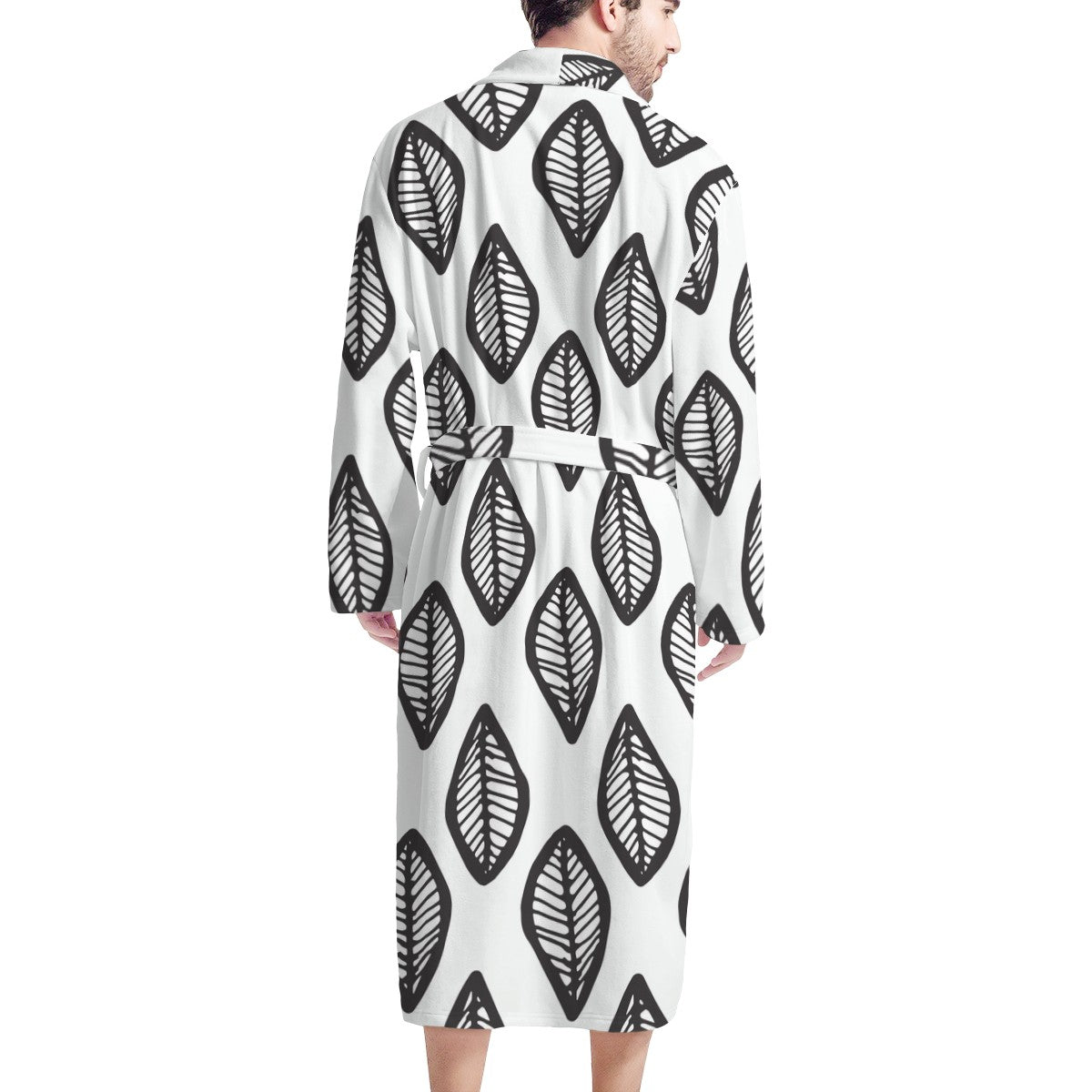 African | Ethnic | Mudcloth | #16 Black and White Men's Bathrobe