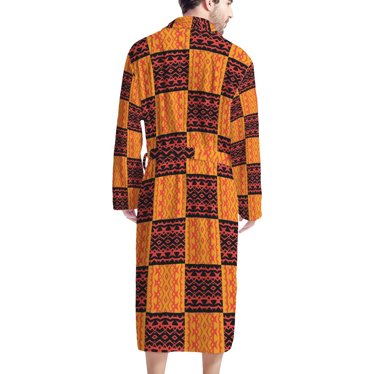 Black and Orange Tribal Men's Bathrobe