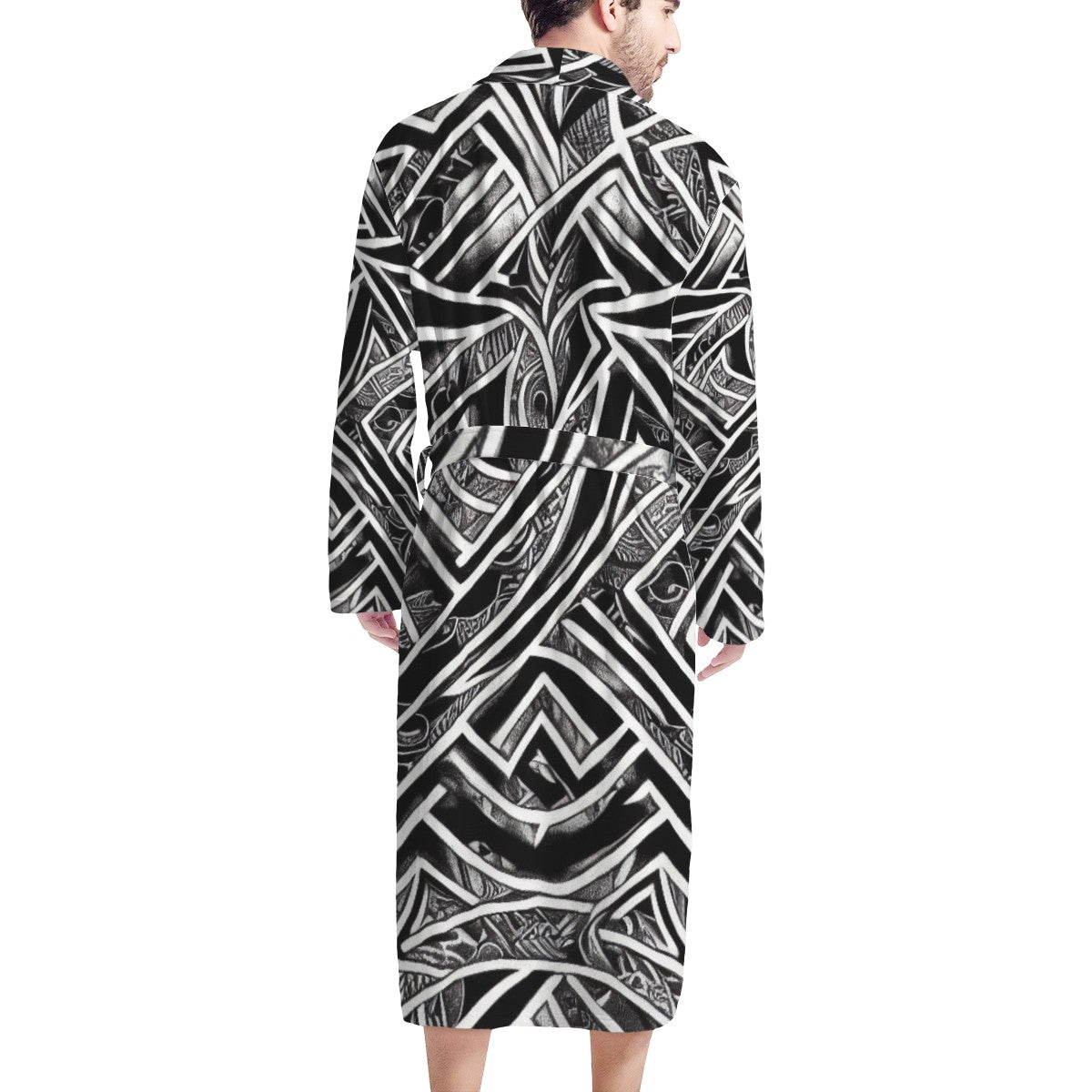 Black and White Polynesian Men's Bathrobe