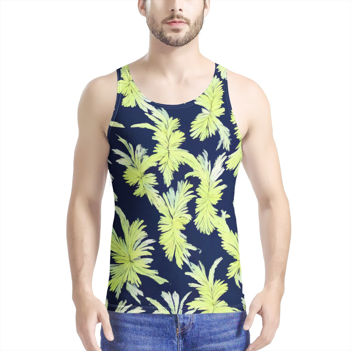 Puakenikeni - Lime Green and Black Men's All Over Print Tank - Luxtrini, LLC