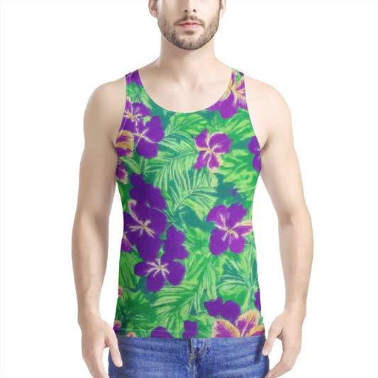 Blue Flag Iris on Green Men's All Over Print Tank - Luxtrini, LLC