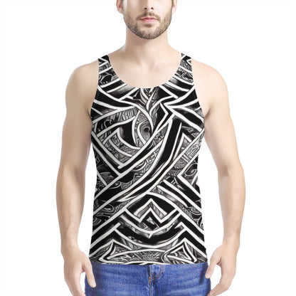 Black and White Polynesian Men's All Over Print Tank