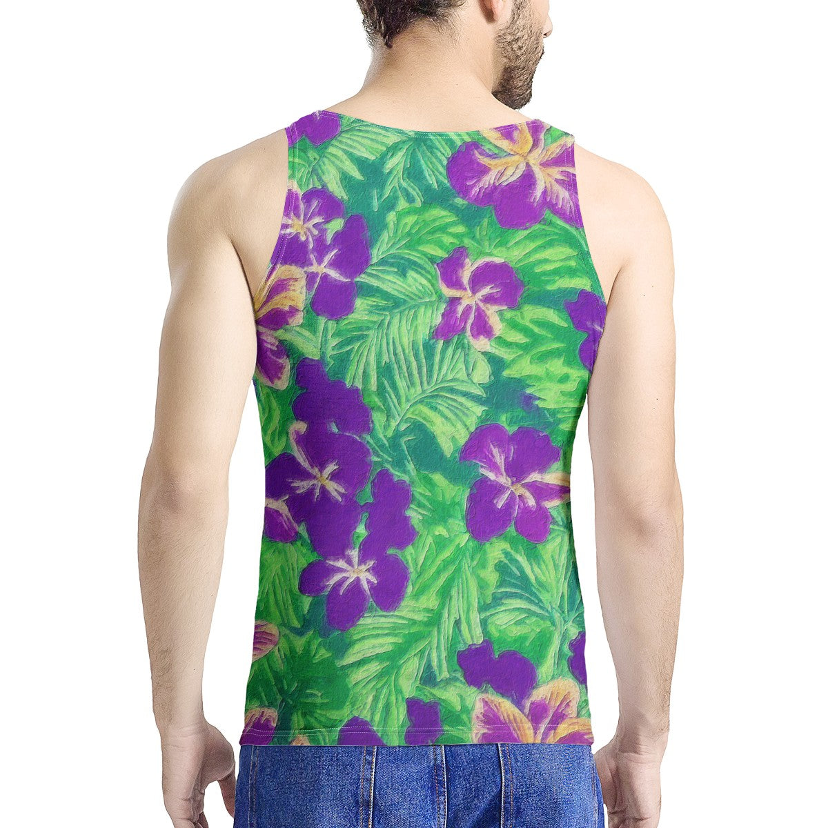 Blue Flag Iris on Green Men's All Over Print Tank - Luxtrini, LLC