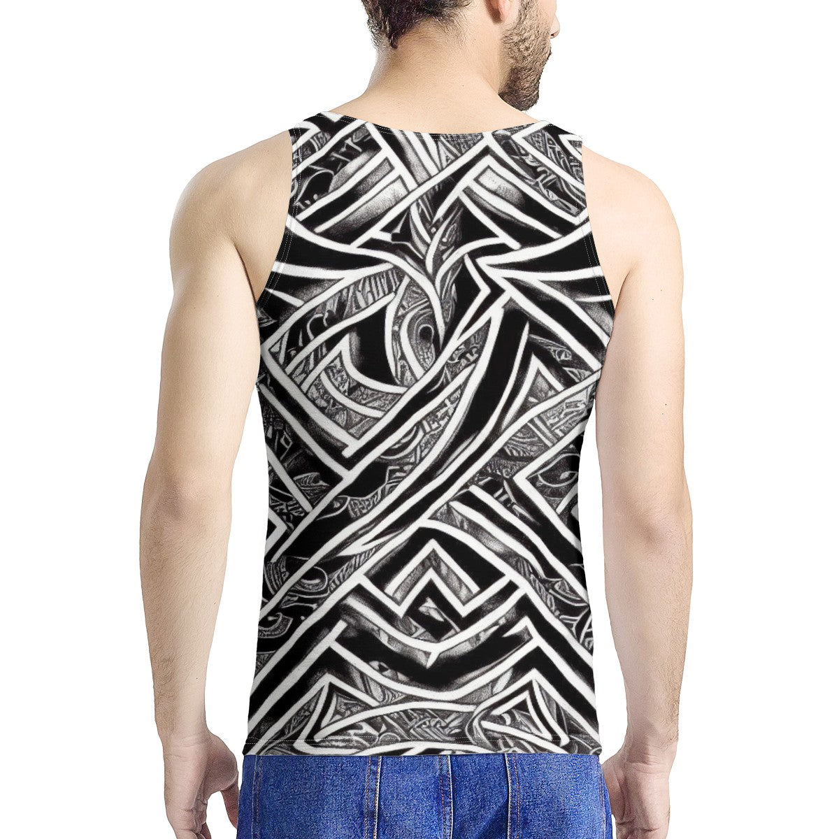 Black and White Polynesian Men's All Over Print Tank