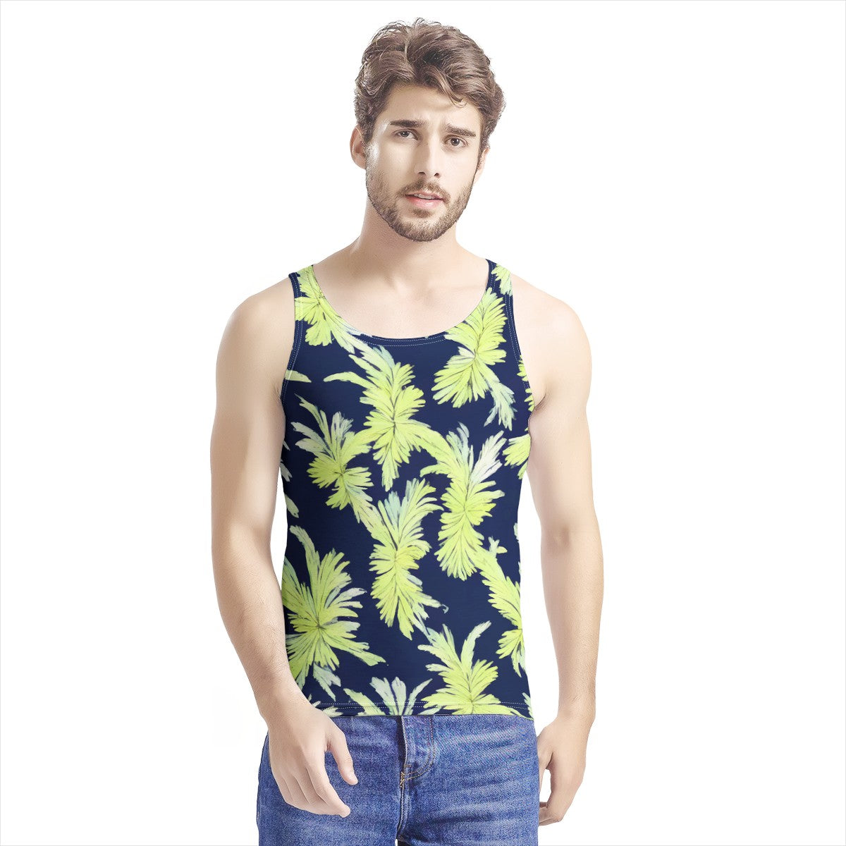 Puakenikeni - Lime Green and Black Men's All Over Print Tank - Luxtrini, LLC