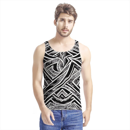 Black and White Polynesian Men's All Over Print Tank