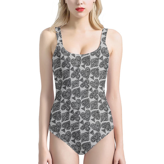 Poker Women's One-Piece Halterneck Swimsuit - Luxtrini, LLC