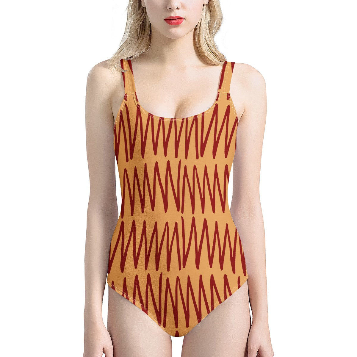 African Ethnic Mudcloth Orange Women's One-Piece Halterneck Swimsuit