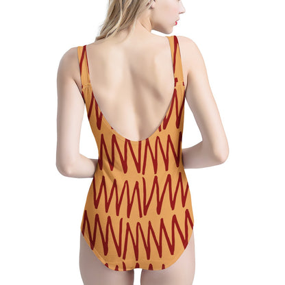 African Ethnic Mudcloth Orange Women's One-Piece Halterneck Swimsuit