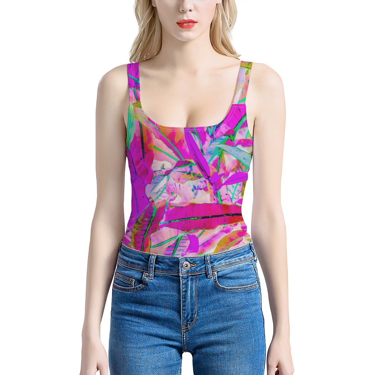 Purple Croton Women's One-Piece Halterneck Swimsuit