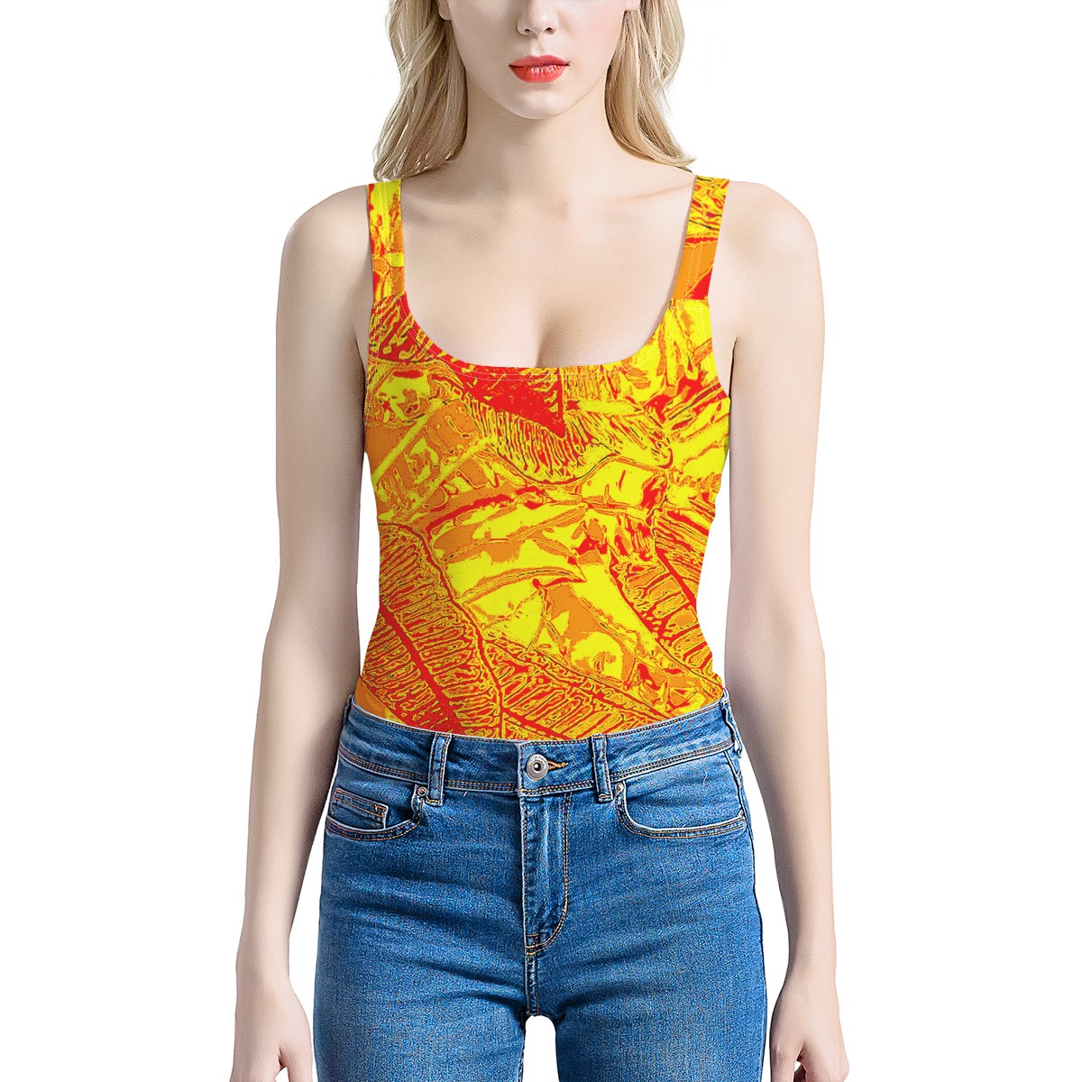 Orange Croton Women's One-Piece Halterneck Swimsuit