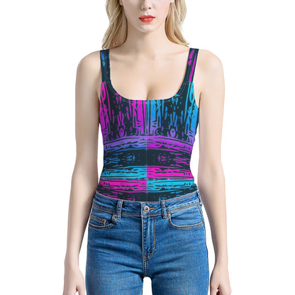 San Marcos Plaid Blue and Purple Women's One-Piece Halterneck Swimsuit