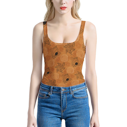 Seashell Ocean Design in Orange Women's One-Piece Halterneck Swimsuit