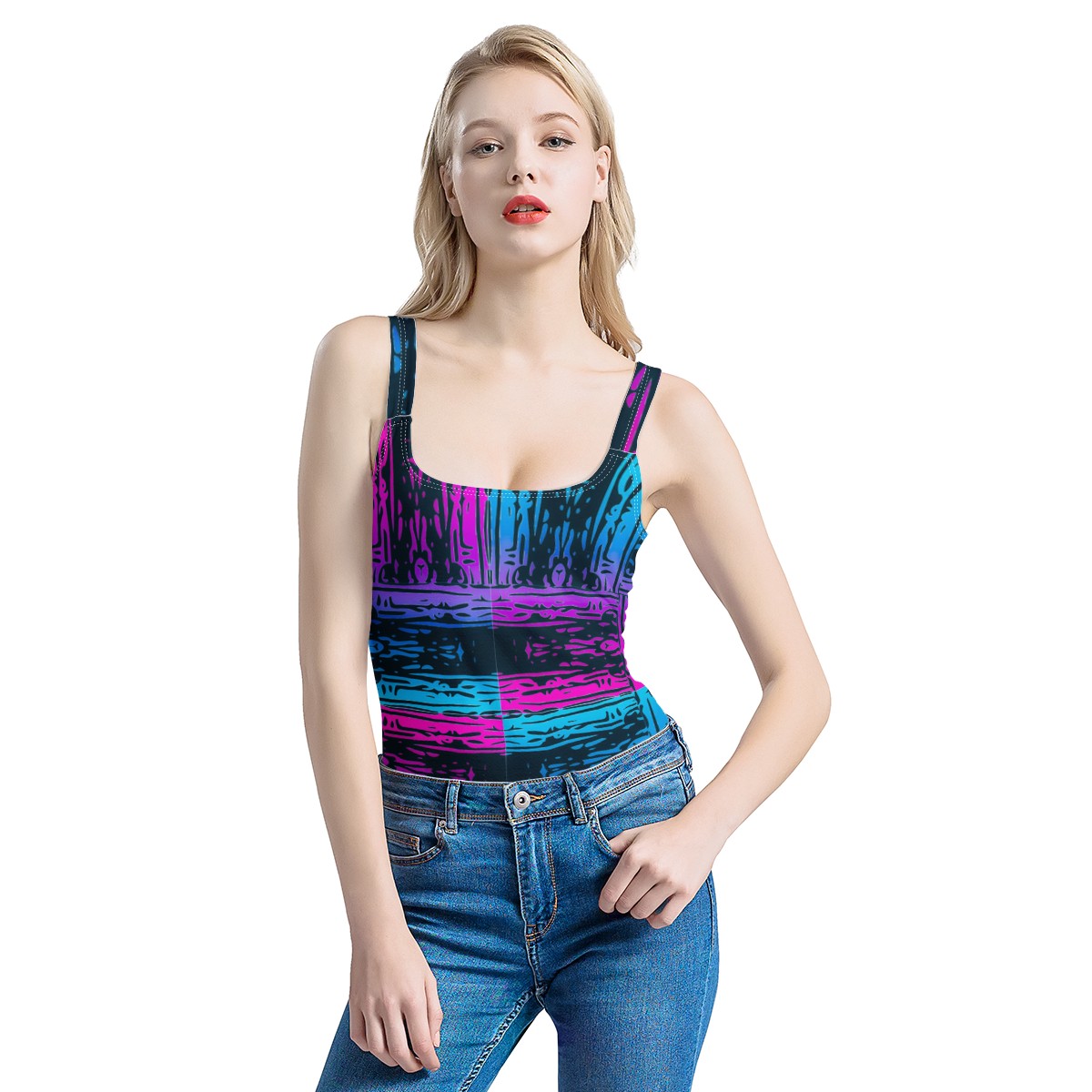 San Marcos Plaid Blue and Purple Women's One-Piece Halterneck Swimsuit Women