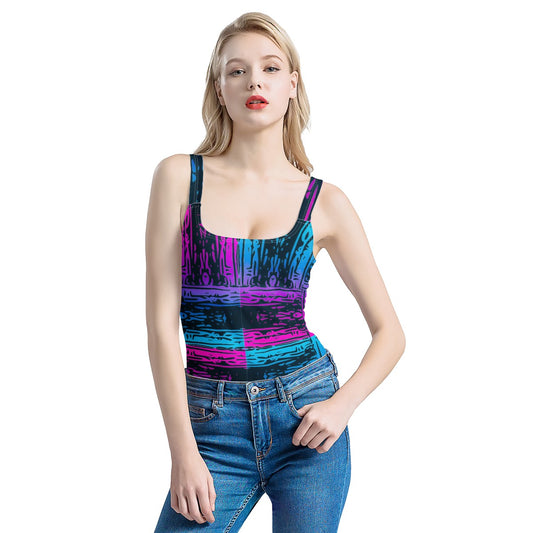 San Marcos Plaid Blue and Purple Women's One-Piece Halterneck Swimsuit Women