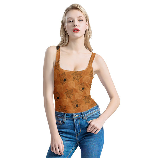 Seashell Ocean Design in Orange Women's One-Piece Halterneck Swimsuit Women