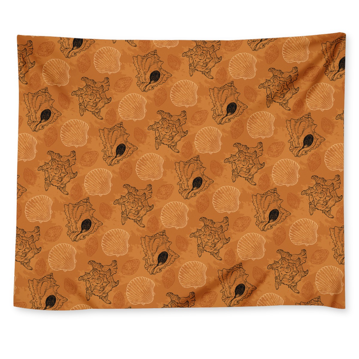 Sea Shell Ocean Design in Orange Wall Tapestry