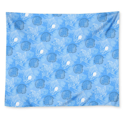 Blue Seashell Ocean Wall Tapestry