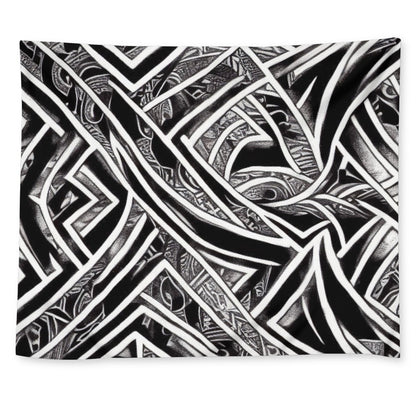 Black and White Polynesian Wall Tapestry