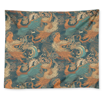 Majestic Dragon and Graceful Phoenix Wall Tapestry