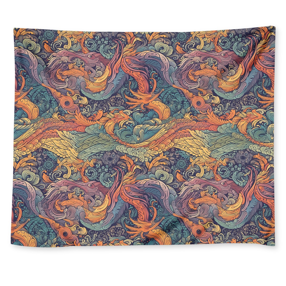 Majestic Dragon and Ethereal Phoenix Wall Tapestry