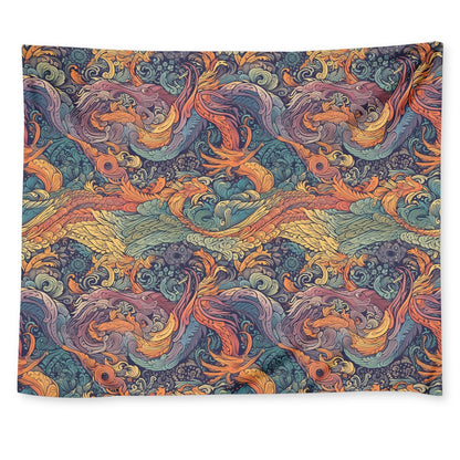 Majestic Dragon and Ethereal Phoenix Wall Tapestry