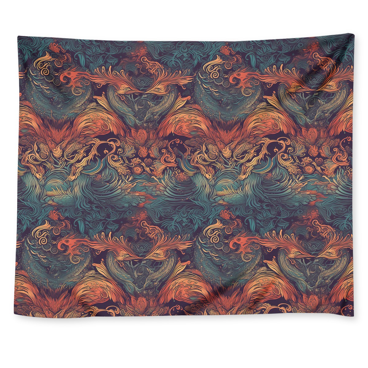 Majestic Dragon and Ethereal Phoenix Wall Tapestry
