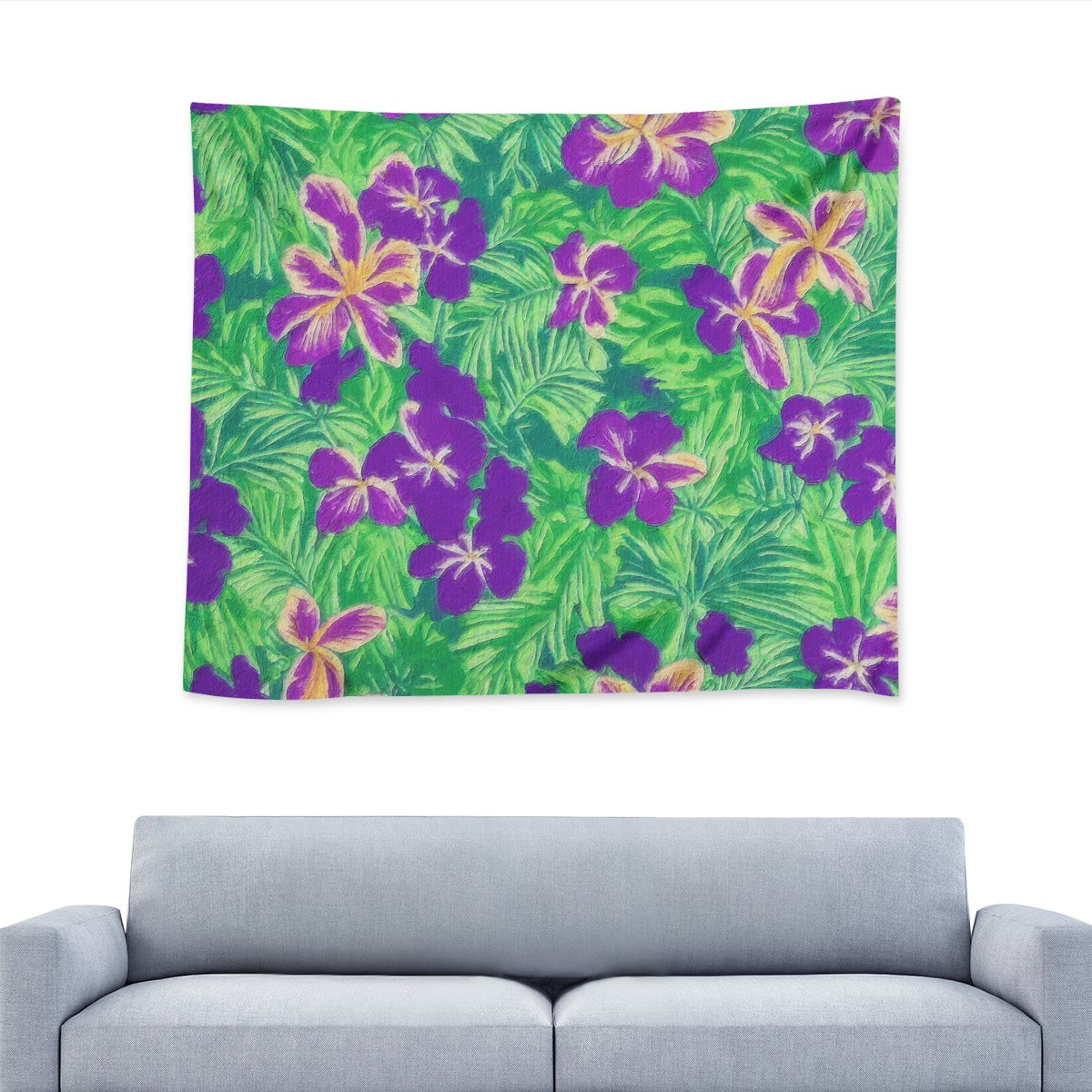 Blue Flag Iris on Green Wall Tapestry - Luxtrini, LLC