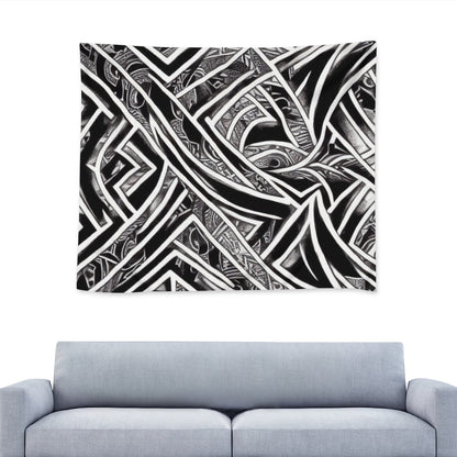 Black and White Polynesian Wall Tapestry