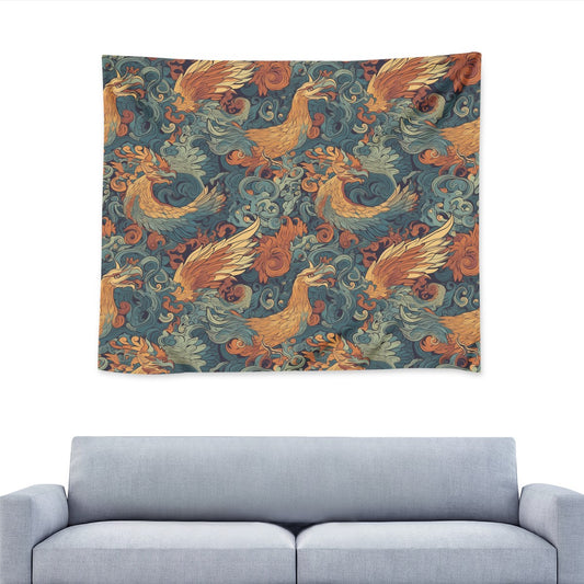 The Dragon and Phoenix are a harmonious duo, representing a balance of power and grace. Wall Tapestry Universal