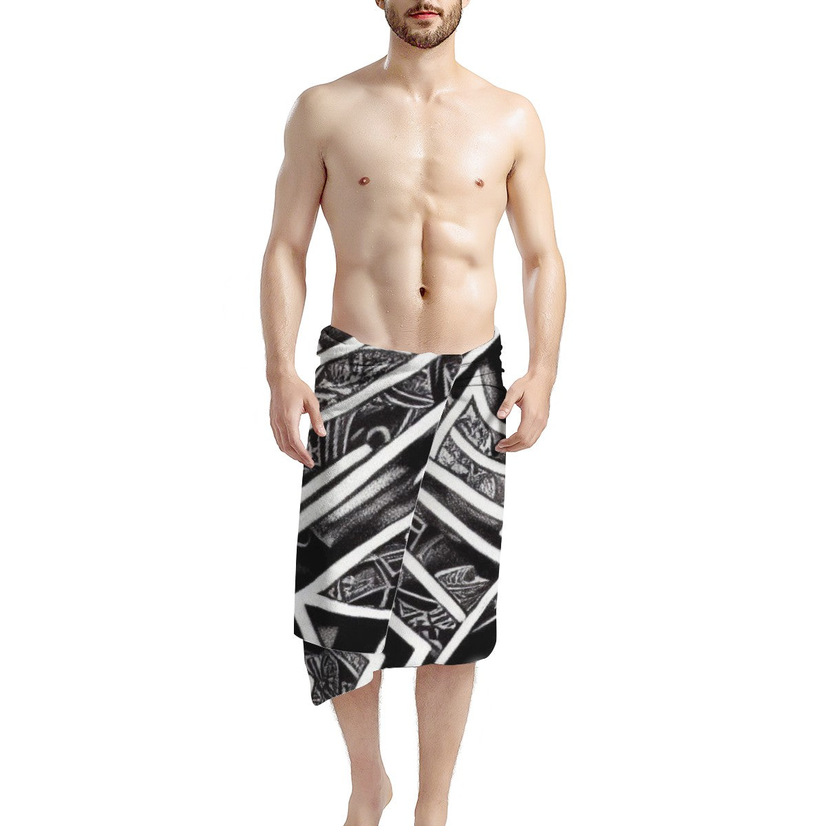 Black and White Polynesian Bath Towel