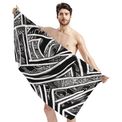 Black and White Polynesian Bath Towel