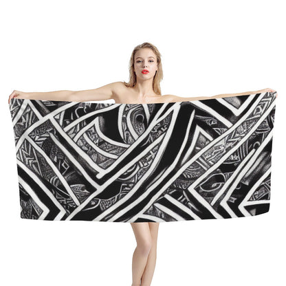 Black and White Polynesian Bath Towel