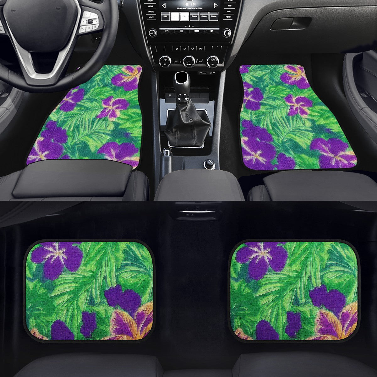 Blue Flag Iris on Green Car Floor Mats - Luxtrini, LLC