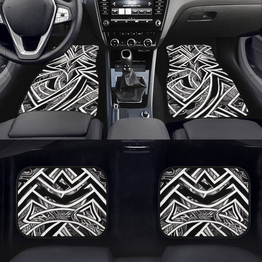 Black and White Polynesian Car Floor Mats