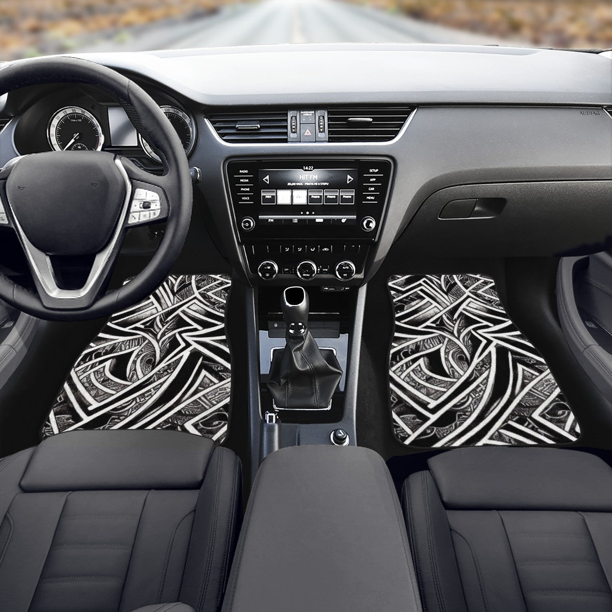 Black and White Polynesian Car Floor Mats