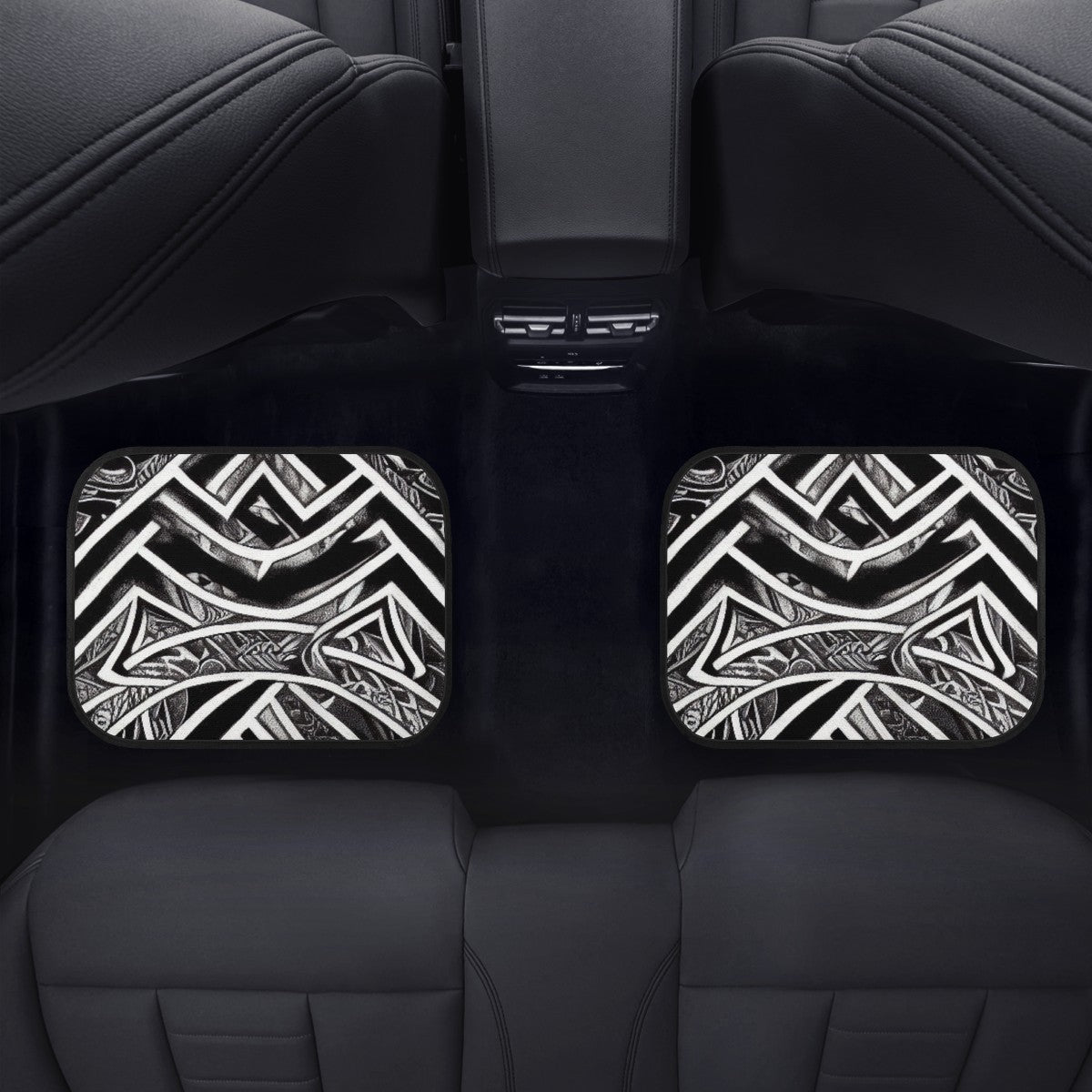 Black and White Polynesian Car Floor Mats