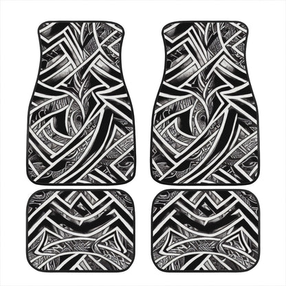 Black and White Polynesian Car Floor Mats