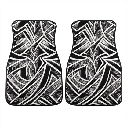 Black and White Polynesian Car Floor Mats