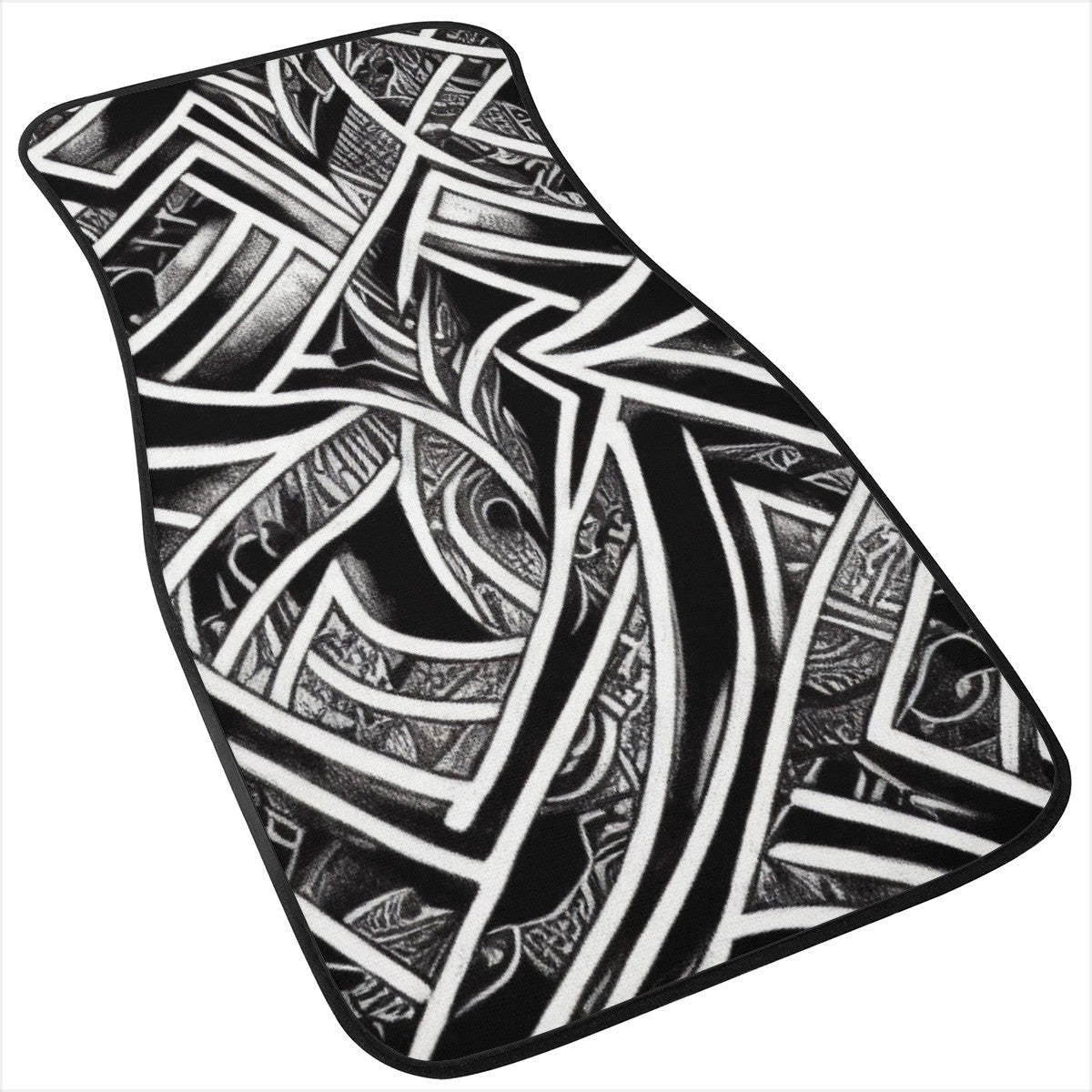 Black and White Polynesian Car Floor Mats