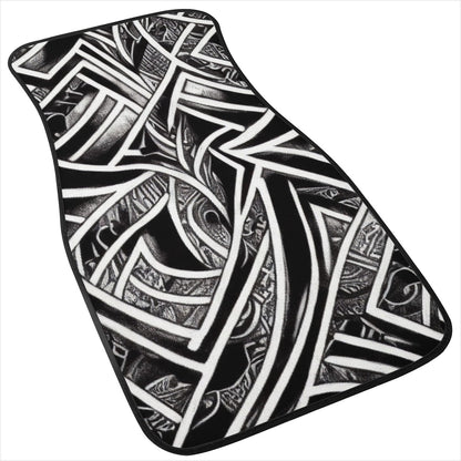 Black and White Polynesian Car Floor Mats