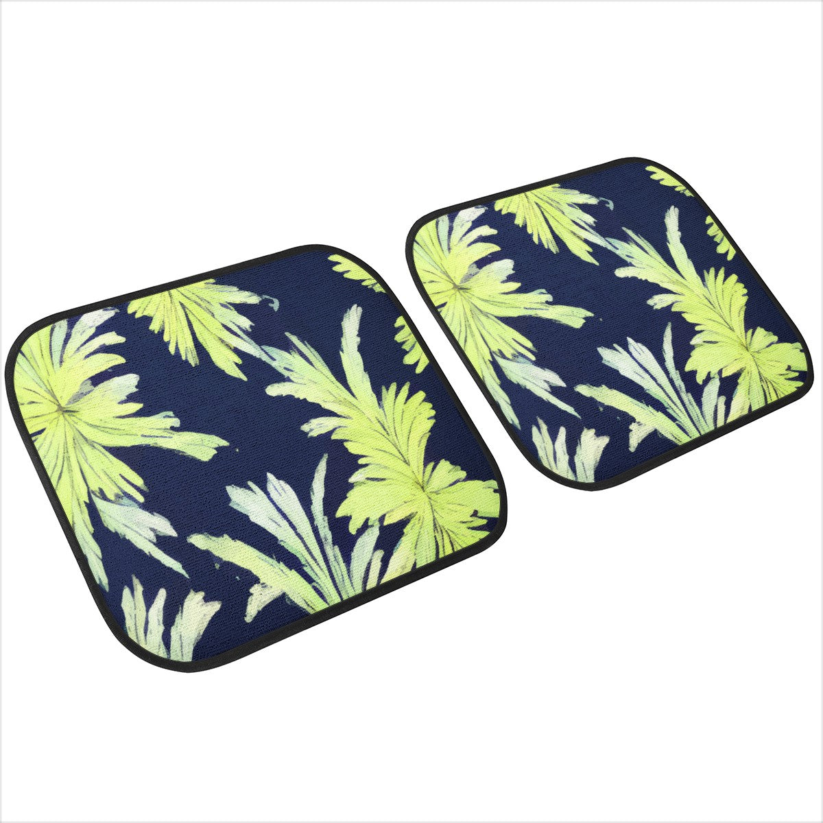 Palm Fronds - Lime Green and Black Car Floor Mats