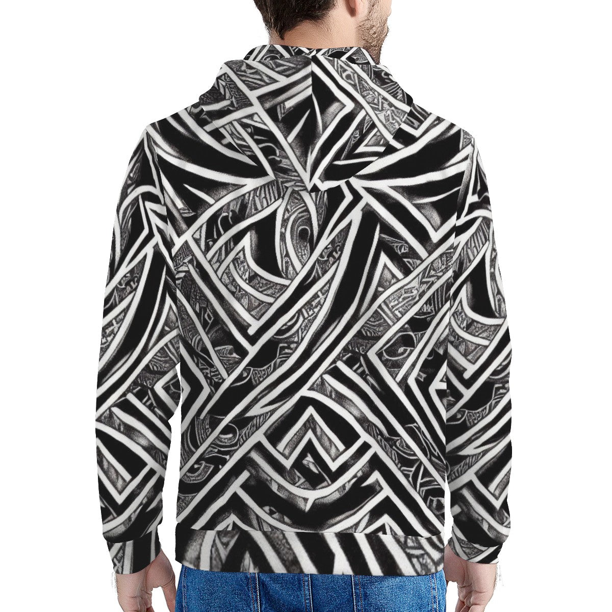 Black and White Polynesian Men's All Over Print Hoodie