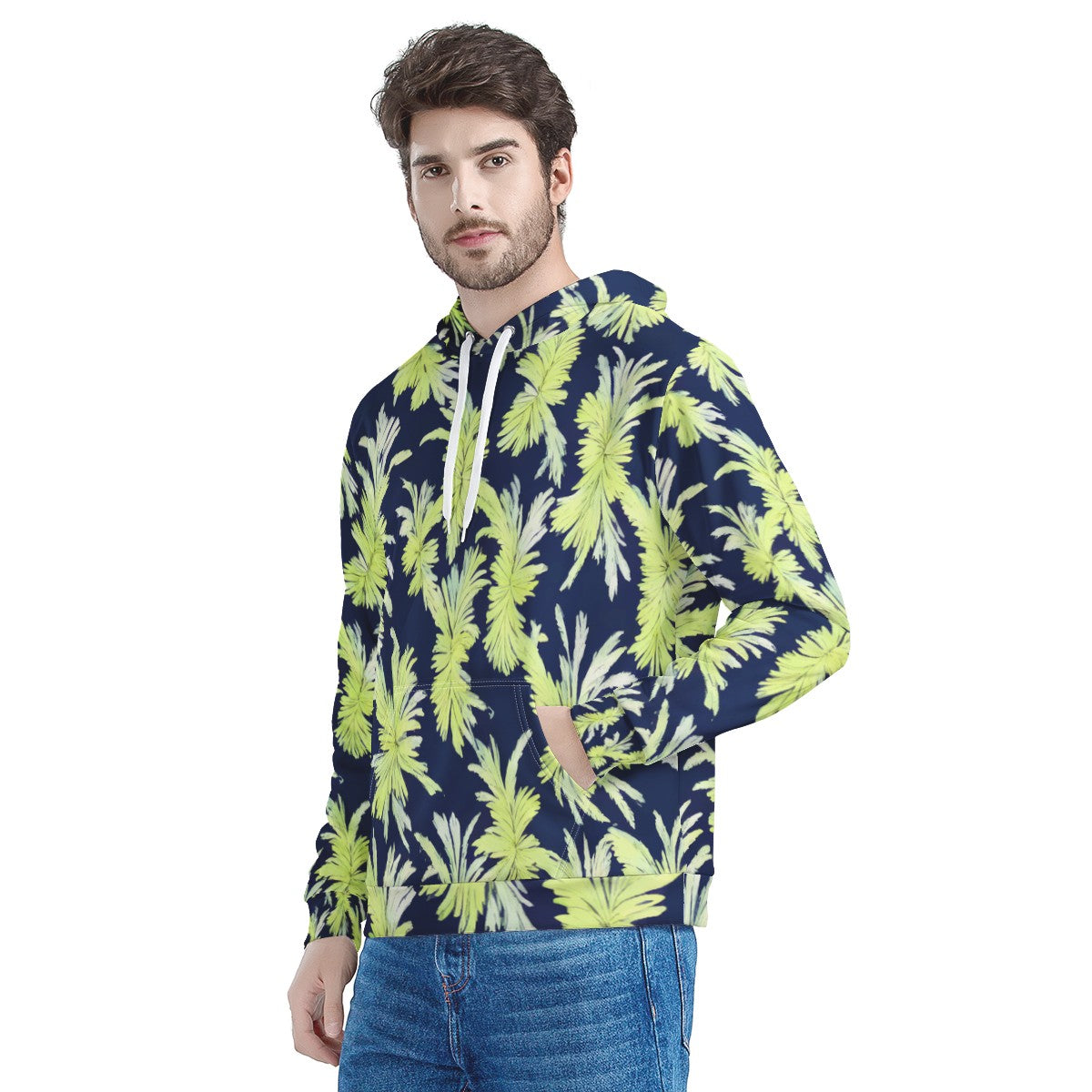 Puakenikeni - Lime Green and Black Men's All Over Print Hoodie - Luxtrini, LLC