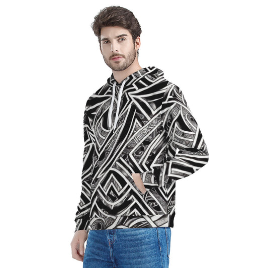 Black and White Polynesian Men's All Over Print Hoodie